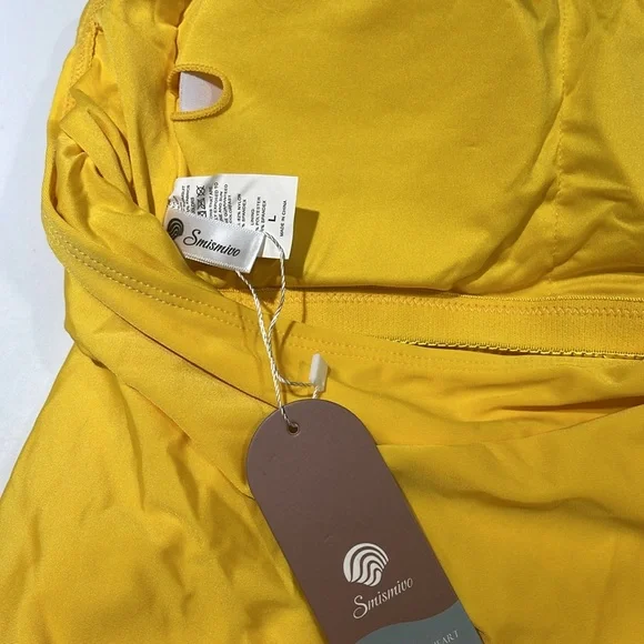 Smismivo Tummy Control Swimwear Halter 1-Piece Slimming Swimsuit,Yellow, size L - Picture 8 of 8